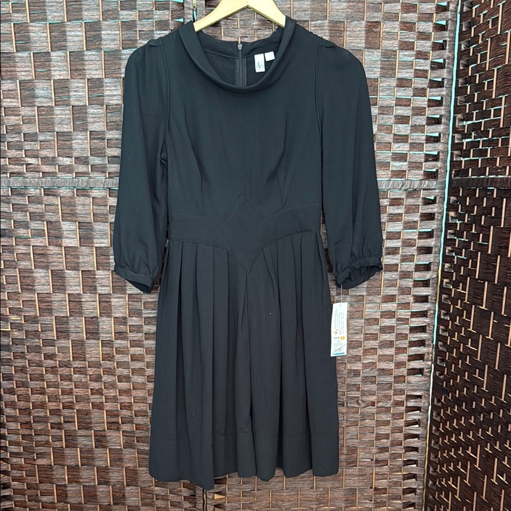 NWT Black office Cocktail Dress Cowl Neck and Cuffed Sleeves Go International